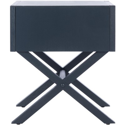 Odilia Navy and Gold Solid Acacia Retro Nightstand with 1 Drawer