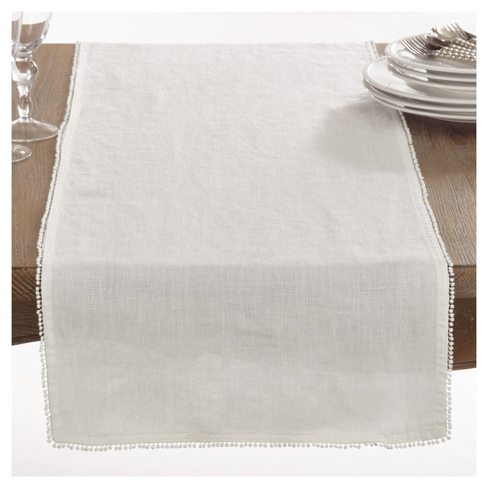 Photos - Tablecloth / Napkin Ivory PomPom Design Table Runner  - Saro Lifestyle(16"x72")