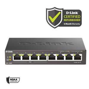 D-Link 8-Port Gigabit PoE+ Unmanaged Switch, 4x PoE+ Ports (60W Total PoE Budget) (DGS-1008P/RE) Manufacturer Refurbished - 1 of 4