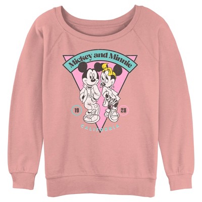 Juniors Womens Mickey & Friends 80s Mickey and Minnie California Logo Sweatshirt