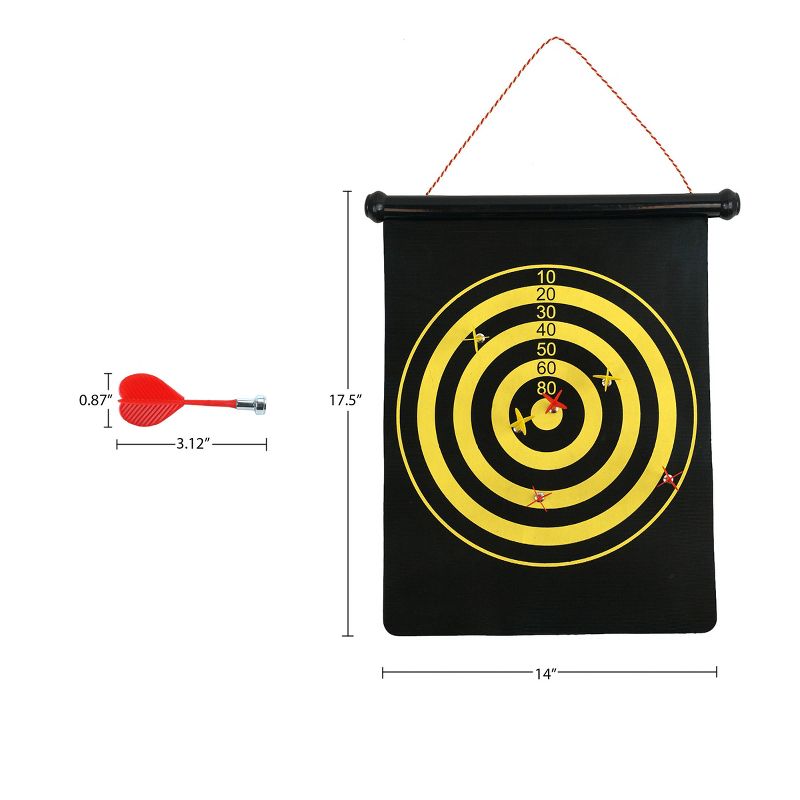 Toy Time Kids' Magnetic Roll-up Dart Board and Bullseye Game with Darts - Red/Yellow, 4 of 9