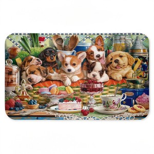 Stupell Industries Puppies In Basket Tea Party Printed Anti-Fatigue Floor Mat, design by Image World, 30"x18" - 1 of 4