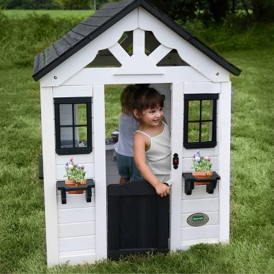 Sweetwater White Cedar Outdoor Playhouse with Black Trim