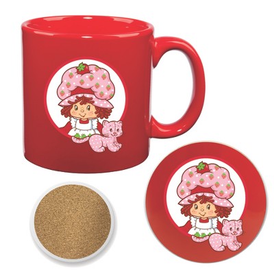 Courtside Market Strawberry Shortcake Pink Cat 20 oz Mug & Ceramic Coaster Set