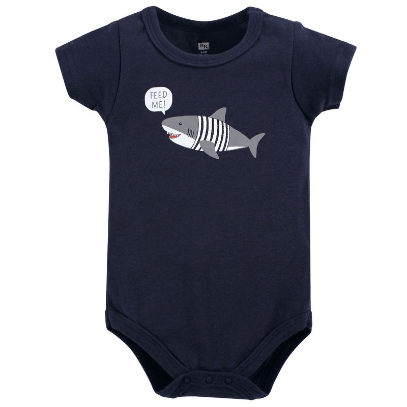 Hudson Baby Infant Boy Cotton Bodysuit, Shorts and Shoe 3pc Set, Blue Shark, 4 of 6