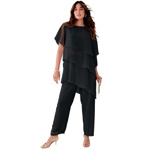 Roaman's Plus-Size 2 Piece Tierred Ruffle Top And Pant Set - 1 of 4