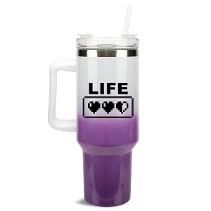100 North Life Hearts Video Games Wrap-Around 40 Oz. Stainless Steel Water Bottle Coffee Mug, Spill & Leak Resistant, Travel Tumbler with Handle, Lid - 1 of 4