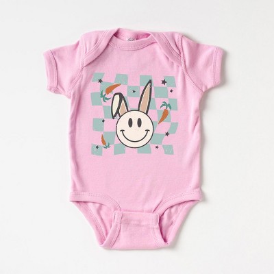 The Juniper Shop Checkered Smiley Easter Bunny Baby Bodysuit
