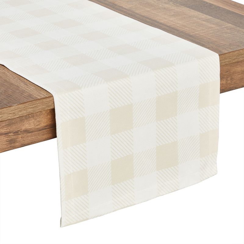 Farmlyn Creek 2-Pack Farmhouse Table Runner with Buffalo Plaid Design, 6-Foot Reversible Burlap and Cotton Check Table Cloth, 14x72in, White and Beige, 4 of 9