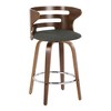 Set of 2 26" Fabric Mid-Century Modern Barstools with Wood Legs, Round Chrome Footrest, and 360¡ã Swivel for Kitchen or Home Bar - 2 of 4