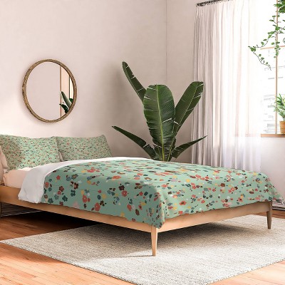 Ditsy Flowers Ninola Design Comforter Set Green/Red - Deny Designs