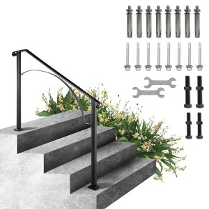 VEVOR Handrails for Outdoor Steps, Fit 3 or 4 Steps Outdoor Stair Railing, Arch#3 Wrought Iron Handrail, Flexible Porch Railing, Black - 1 of 4