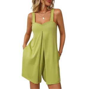 Women's Loose - Fit Casual Sleeveless Romper for Outdoor Wear Mustard Green L - 1 of 4