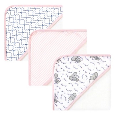 Touched by Nature Baby Girl Organic Cotton Hooded Towels, Pink Elephant, One Size