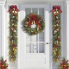24 In Christmas Wreath,Pre-Lit Christmas Wreath with Lights & Bow & Bell,Berries & Pine Cones,Holiday Accent Decoration for Entryway Front Door - 2 of 4