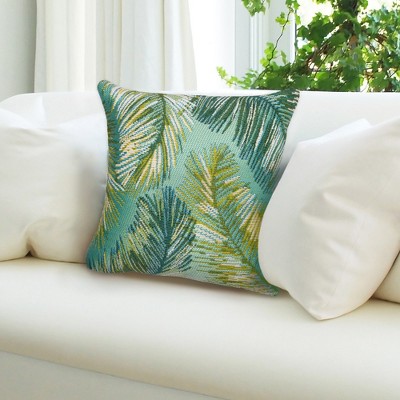 Tropical Serenity Aqua and Green Square Outdoor Pillow 18" x 18"