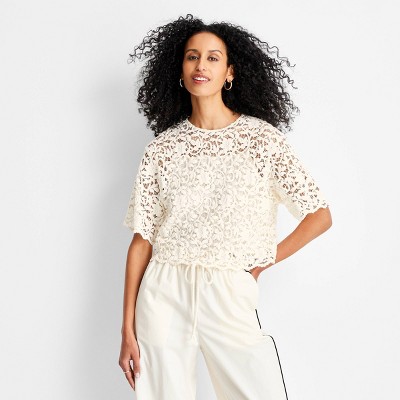 Women's Short Sleeve Lace T-Shirt - Future Collective Cream