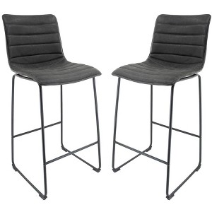 LeisureMod Brooklyn 29.9" Modern Leather Bar Stool with Black Iron Base & Footrest Set of 2 - 1 of 4