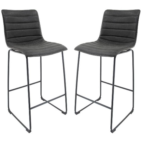 LeisureMod Brooklyn 29.9" Modern Leather Bar Stool with Black Iron Base & Footrest Set of 2 - image 1 of 4