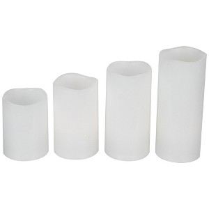 Northlight LED Flameless Flickering Solid Wax Pillar Candles - 7" - White - Set of 4 - 1 of 4