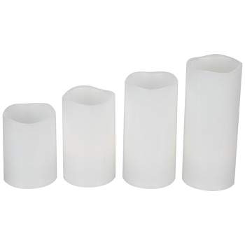 Northlight Set of 4 Solid White Flickering LED Flameless Wax Pillar Candles 7"