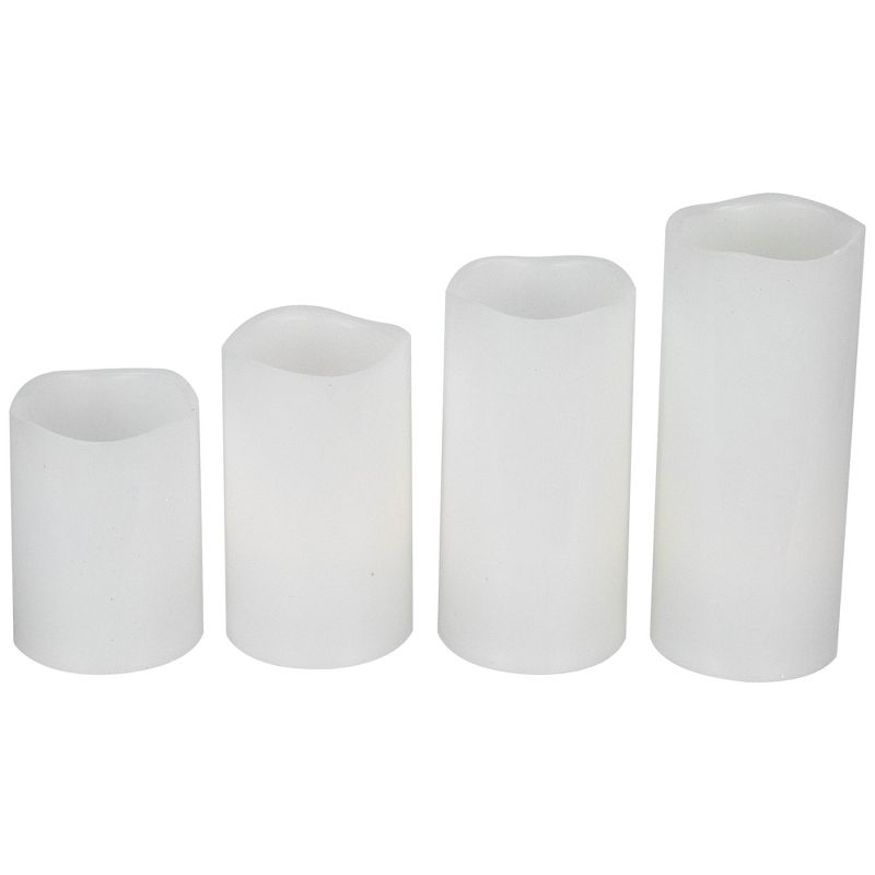 Northlight Set of 4 Solid White Flickering LED Flameless Wax Pillar Candles 7", 1 of 8