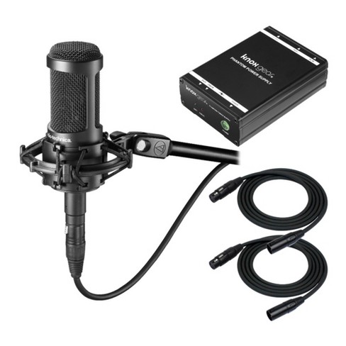 Audio-Technica AT2035 Microphone with Power Supply and Two XLR Cables Bundle