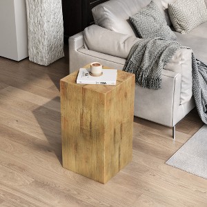 Lyngins Wood-Look Square-Column End Table, Indoor/Outdoor Side Table for Living Room, Bedroom Nightstand, MGO Patio End Table - 1 of 4