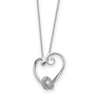 Black Bow Jewelry Rhodium Plated Sterling Silver & CZ Love Knots Heart Necklace, 18 Inch