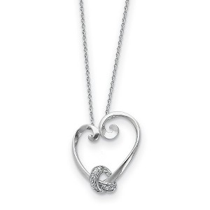 Black Bow Jewelry Rhodium Plated Sterling Silver & CZ Love Knots Heart Necklace, 18 Inch - 1 of 4
