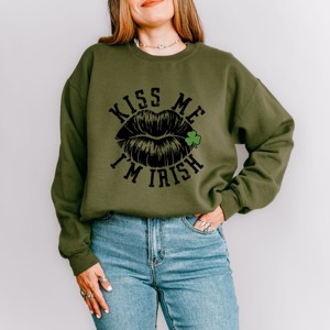 Simply Sage Market Women's Graphic Sweatshirt Kiss Me I'm Irish Lips - 1 of 4