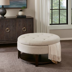 NicBex Round Polyester Storage Ottoman Bench,Upholstered Storage Ottoman with Button-Tufted Design,Storage Bench for Living Room,Bedroom - 1 of 4