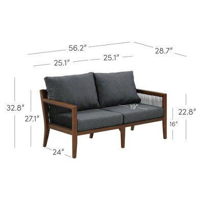 Freya Bohemian Dark Gray Acacia Wood Outdoor Loveseat