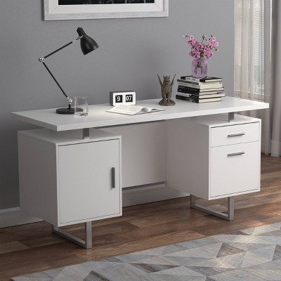 High Gloss White Executive Desk with Filing Cabinet