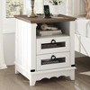 Farmhouse Nightstand 18" inch Side Table with Charging Station Bedside Table with 2 Drawers - 3 of 4
