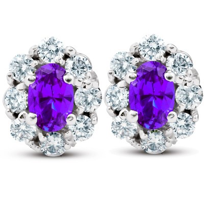 Pompeii3 3 Ct Amethyst & Diamond Halo Studs 14k White Gold
