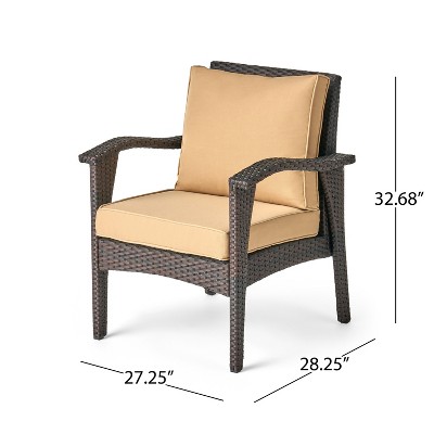 Hilary Brown Wicker Outdoor Club Chairs with Tan Cushions, Set of 2