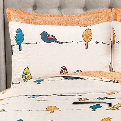 Lush Decor 7pc King Rowley Birds Quilt Set Orange/Dark Blue/White - Lush Décor: Reversible Hypoallergenic Farmhouse Bedding — фото 5