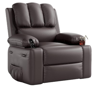 22'' Leather Recliner Chair for Adults, Overstuffed Manual Recliner Chair, Single Sofa with Cup Holder and Side Pockets,  for Living Rooms