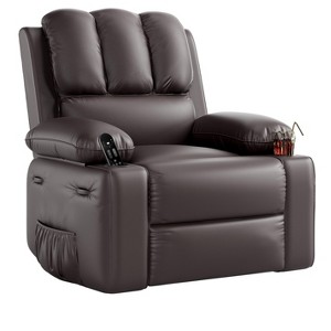 22'' Leather Recliner Chair for Adults, Overstuffed Manual Recliner Chair, Single Sofa with Cup Holder and Side Pockets,  for Living Rooms - 1 of 4