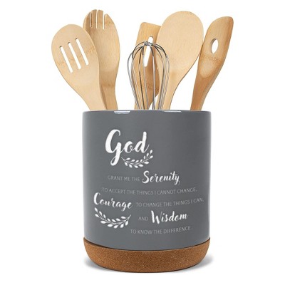 Elanze Designs Serenity Prayer Grey X-Large Cork Bottom Kitchen Utensil Holder