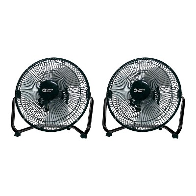 Comfort Zone Cradle Style 9 Inch 3 Speed Portable High Velocity Air Cooling Floor Fan w/ 180 Degree Tilt, Fits on Desk or Small Table, Black (2 Pack)