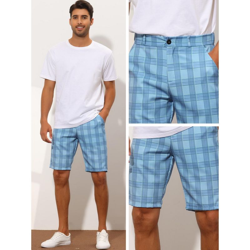 Lars Amadeus Men's Straight Fit Flat Front Plaid Checked Shorts, 4 of 6