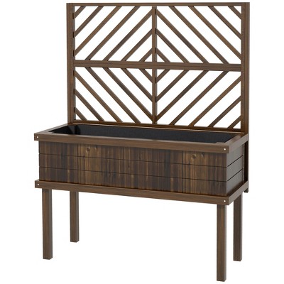 Carbonized Wood Raised Garden Bed with Trellis for Climbing Plants