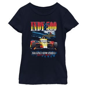 Girls Indy 500 Distressed Red and Yellow Racing Car T Shirt - 1 of 4