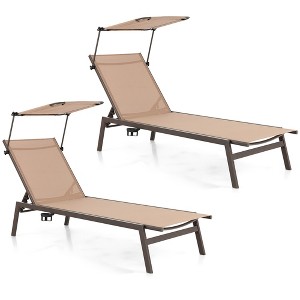 Costway 2 PCS Outdoor Chaise Lounge Chair with Sunshade 6-Level Adjustable Recliner - 1 of 4