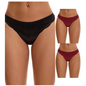 INSPIRE CHIC Women's Satin Silky Hipster Low Waisted Lace Trimmed Briefs 3 Packs - 1 of 4