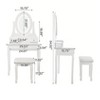 Wood Makeup Vanity Desk with Oval Mirror and Stool 3 Lighting Modes 5 Large Drawers Modern Dressing Table for Girls Women - 3 of 4