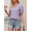 Clearlove Womens Casual V Neck T Shirts Blouses Short Sleeve Tops Summer Trendy Solid Color Textured Knit Tee Tunics - 2 of 4