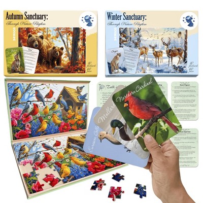 QUOKKA 60 Pieces Dementia Puzzles for Elderly - 3SET Large Piece Puzzles for Seniors - 9 Memory Flashcards with Facts